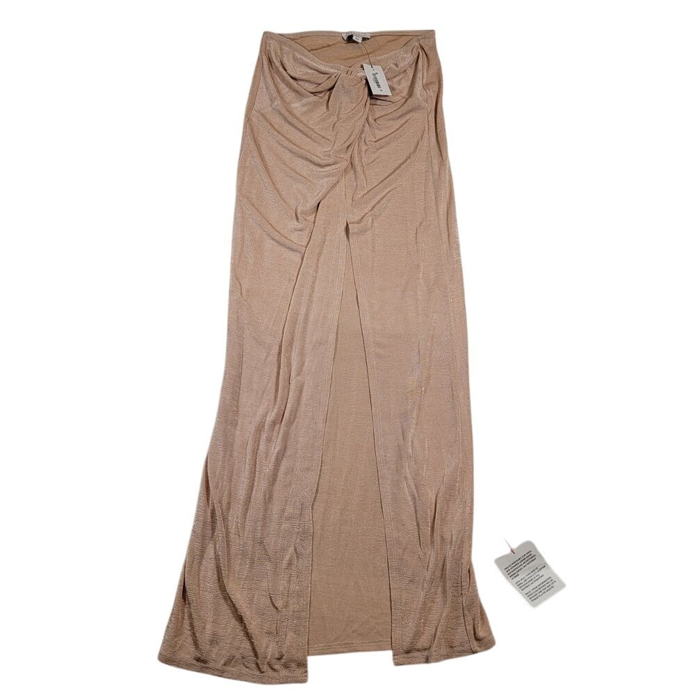 NWT Topshop Slinky Twist Front‎ Maxi Skirt Sz 4 Beige High Front Slit